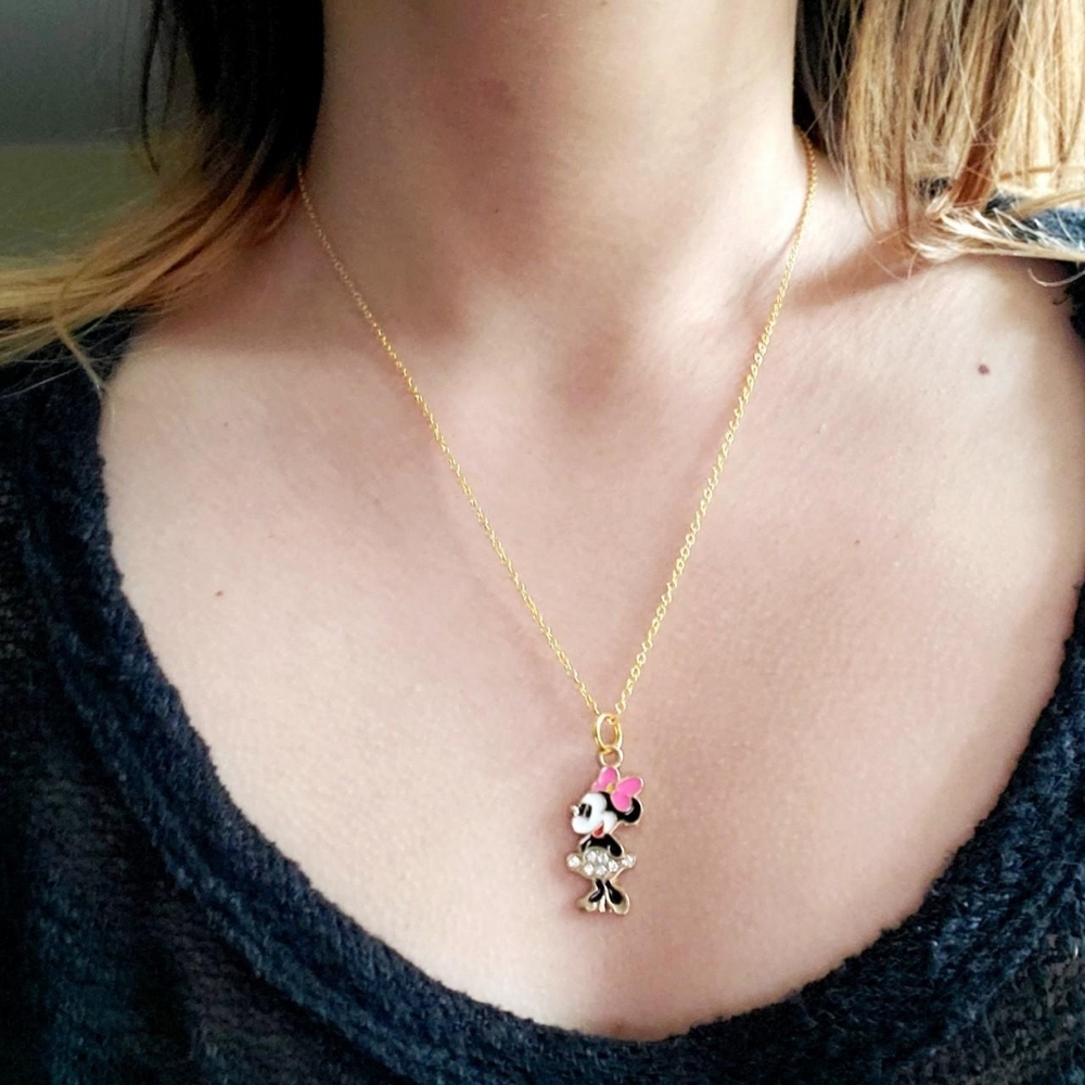 New Handmade Adorable Dainty Rhinestone Minnie Mouse Necklace